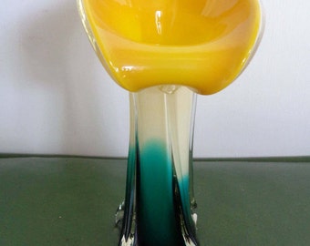 Colorful Mid Century Flower Form Art Glass Vase