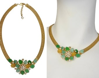 CHRISTIAN DIOR 1950s 1960s Statement Necklace Milanese Mesh Cut Glass Collier Designer Costume Jewelry Fashion Jewellery
