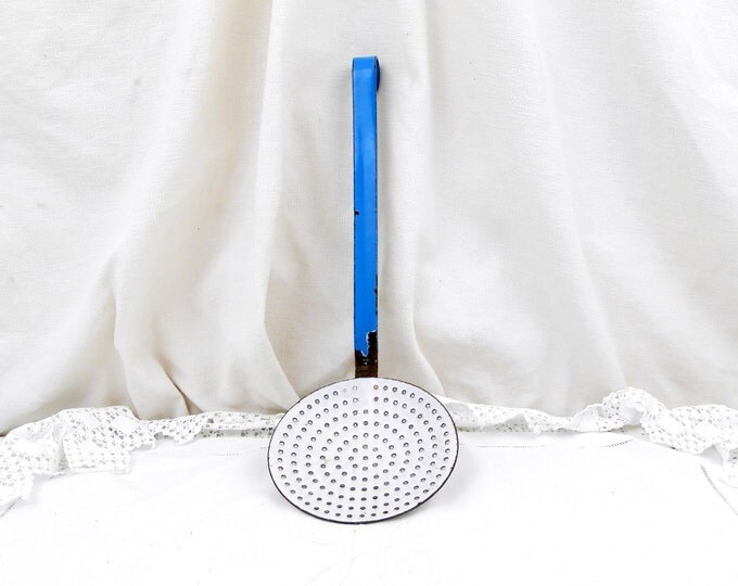 Antique French Blue and White Chippy Enamelware Strainer, French Country Decor, Kitchen, Cooking Utensil, Retro Home, Cooking, Egoutoir