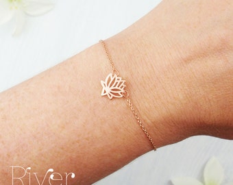 Choose rose gold, silver or gold dainty lotus bracelet. Elegant lotus flower bracelet