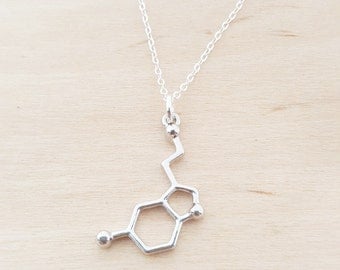 Serotonin Necklace - Molecule Necklace - Science Necklace - Geek Necklace - Sterling Silver Necklace - Simple Jewelry / Gift for Her