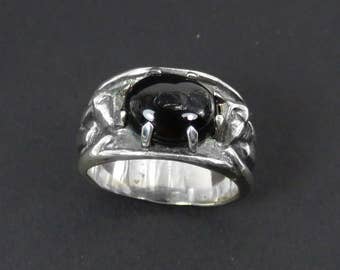 Cat Ring with Onyx - Large Man's Ring - Black Stone Ring - Egyptian Cat - Masculine Ring - Gothic Ring - Goth Ring - Biker Ring - Felines