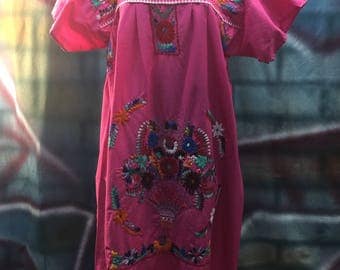 Ladies Pink Embroidered Mexican Dress