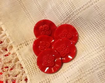 Czech Red with four swirls Glass Vintage Buttons -18 mm