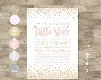 Twinkle Twinkle Little Star Baby Shower Invitation, Twinkle Girl Baby Shower, Little Star Baby Shower Invite, Pink and Gold, Girl, T9