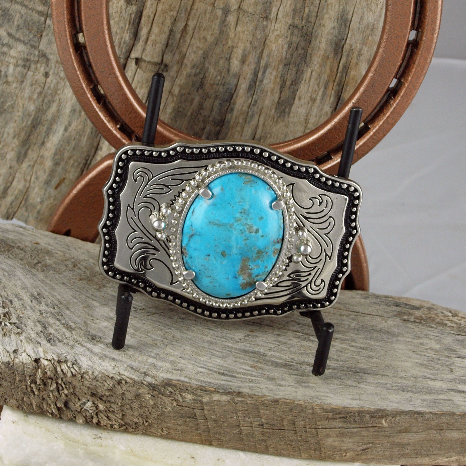Western Belt Buckle Turquoise Belt Buckle Cowboy Belt Buckle