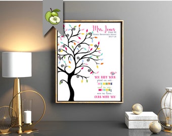 Rainbow fingerprint Teacher tree, Appreciation Gift, Fingerprint class Tree, Personalised Thank you, Tree printable, Kids fingerprints