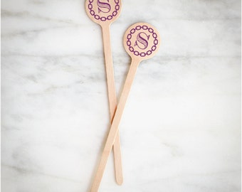 Items similar to Personalized Circle Initial Wooden Stir Sticks ...