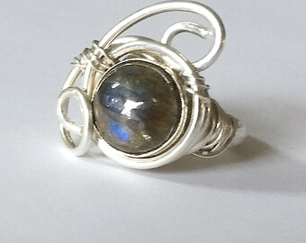925 Silver Faceted Labradorite Ring - 7