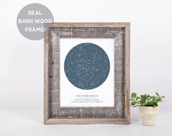 Custom Framed Star Map, Barn Wood Frame, Engagement Gift, New Baby Gift, Wedding Gift, Night Sky Print, Constellation Art, Housewarming Gift