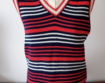 French knit 60s 70s vest red white & blue L