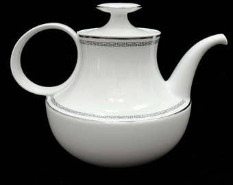 White Teapot, Platinum Trim, White Dishes, Designer Shape, Elegant Classic, Timeless Design, Wedding or Anniversary Gift
