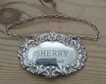 Vintage sterling silver Sherry decanter label