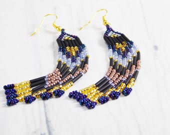 Chandelier earrings fringe earrings charm earrings Exotic jewelry extra long earrings feather earrings dangling earrings mexican earrings