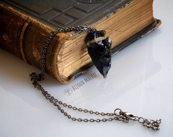 Gun Metal Obsidian Arrowhead Necklace Game of Thrones Dragon Glass Jewellery Fine Chain Arrowhead Jewellery Short Necklace