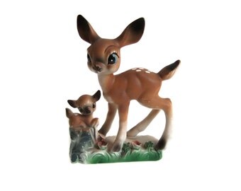 Vintage Deer Figurines, Vintage Fawn Deer Statue, Woodland Decor, Ceramic Deer