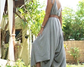 Harem jumpsuit, sleeveless jumpsuit, gray drape dress, summer boho dress, flowy dress, beach jumpsuit, gray overall, gray harem pants, chic