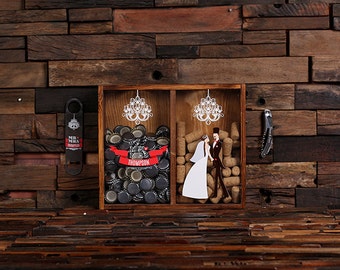 Beer Cap Holder Personalized Shadow Box FREE Bottle Opener Corkscrew Wine Cork Holder, Couple , Craft Beer His and Hers, Wedding Gift 025335