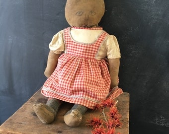 Antique printed cloth doll~ primitive handmade~ Art Fabric Mills~ 24" vintage doll early 1900s from MilkweedVintageHome