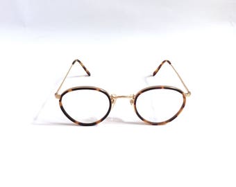 Vintage Deadstock 1988 Sanford Hutton Round Tortoise Shell and Gold Toned Eyeglasses Frames / *Oliver Peoples MP-2 Style*