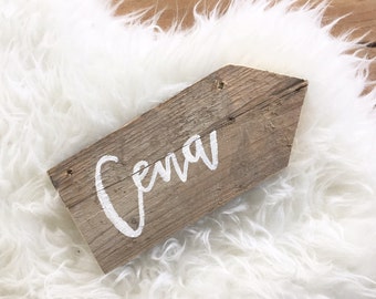 Custom calligraphic antique wood sign