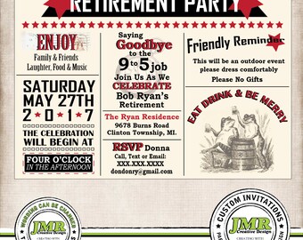 Retirement Party Invitation, Edwardian, Eat Drink & Be Merry