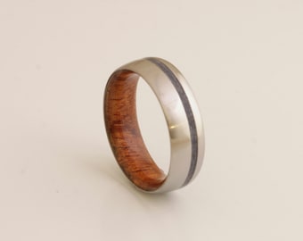 WOOD WEDDING BAND lapis ring with Mahogany Wood titanium wedding band mens wedding ring man jewelry woman ring