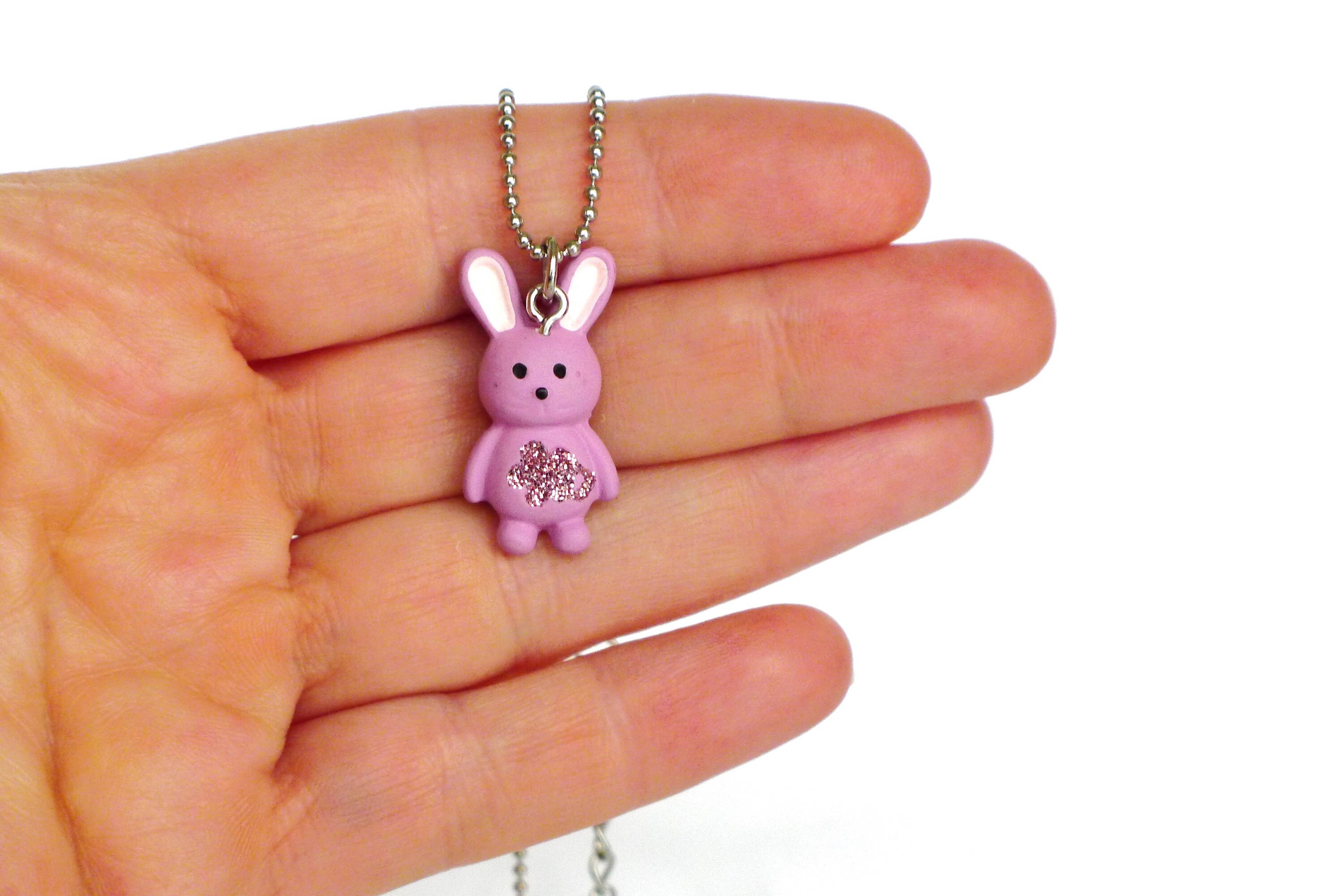 Children necklace bunny kids necklace girls jewelry pink