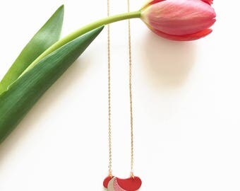 Coquelicot / "Poppy" Komète necklace gilded brass and Swarovski crystal beads