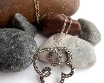 Marcasite Pendant - Vintage Necklace - Cloud - Sterling Silver Necklace