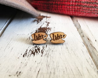 Gilmore Girls Earrings - Luke's Diner Earrings - Gilmore Girls Jewelry - Coffee Cup Earrings - Laser Engraved Earrings - Hypoallergenic