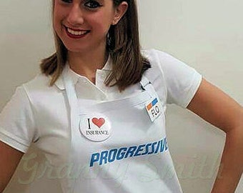 USA made quality fabric Adult Flo Progressive Insurance Apron, Name Badge + Pin + Headband. Also ask for kids sizes! A fun FLO apron!