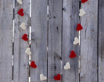 Felt Hearts Garland Valentines White & Red banner Winter Holiday Decor Spring Wedding Garland Home Decor Baby Shower Childrens room