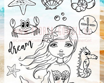 Clear Stamp Set "Mermaid" - perfect to use in your Planners, for Happymail, Cardmaking, Artjournaling etc. - whimsical Illustration