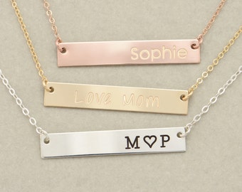 Engravable Gold, Silver or Rose Gold Bar Necklace, Engraved Bar Necklace, Personalized Bar Necklace, Valentines Day