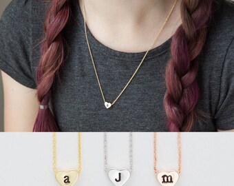 Children's Initial Necklace, Kids Heart Initial Necklace, Girls Dainty Initial Name Necklace, Flower Girl Necklace, Personalized Childs Gift