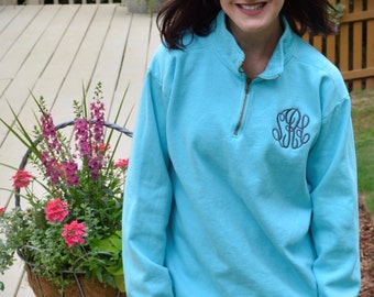 Monogrammed Quarter Zip COMFORT COLORS pullover-- NEW for 2017 !!!!!