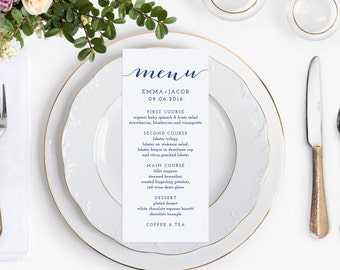 Navy Wedding Menu, Wedding Menu Template, Menu Cards, Menu Printable, Rustic Wedding, Wedding Dinner Menu, PDF Instant Download