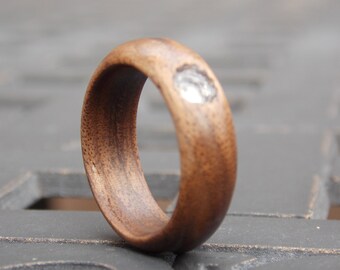 Men's Or Women's Walnut wood ring with natural round Quartz stone wood ring any size