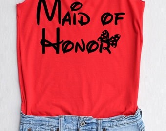Flock Maid of honor Minnie bow - Maid of honor shirt,Maid of honor tank top,bridesmaid shirt,Team bride tank top,Bachelorette Party Tank Top