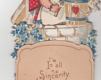 Richly Embossed 1910 Pull Down Stand Up Valentine Lots Of Gold-Loving Girl 7" X4"