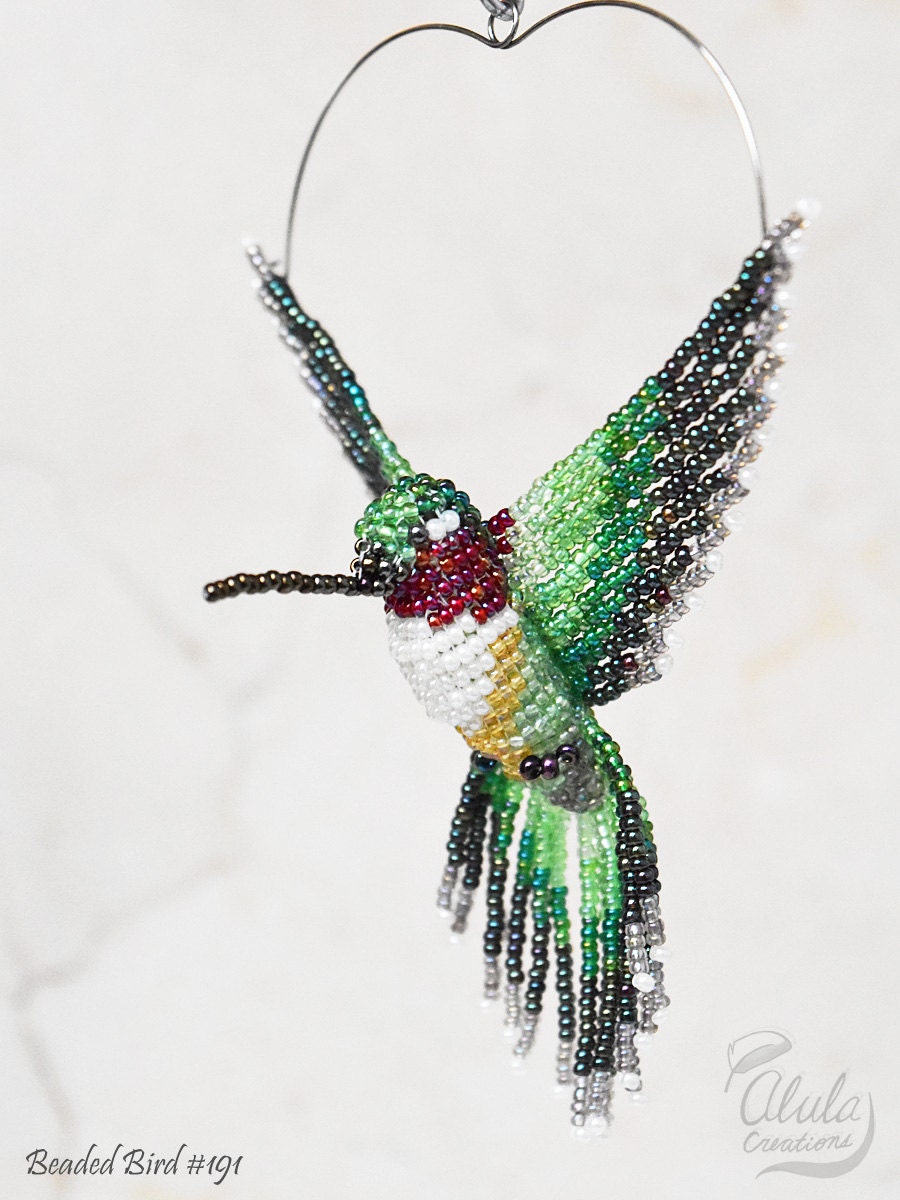 Beaded Bird Ornament Beaded Hummingbird by AlulaCreations on Etsy