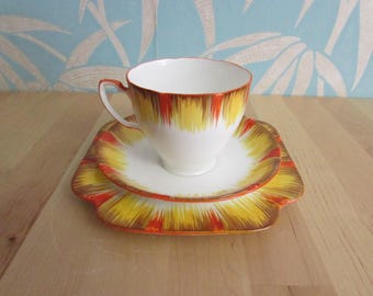 1930s/40s A. B. J Grafton China handpainted trio, autumnal/fall sunset colour palette