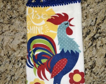 Colorful Crowing Rooster Hanging Kitchen Towel