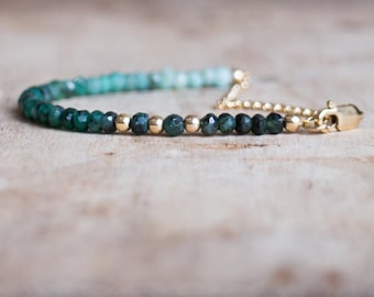 Emerald Bracelet, May Birthstone, Raw Emerald Jewelry, Ombre Emerald Bracelet, Wife Gift, Emerald Jewellery, Gemstone Stacking Bracelet