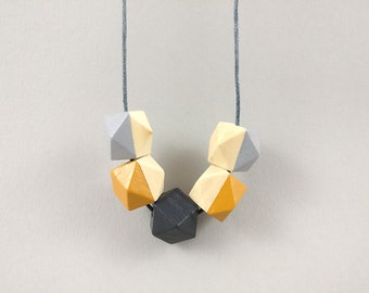 Geometric Necklace - Grey & Mustard | Statement Necklace | Gift for her | Geometric Jewellery | Beaded necklace | Minimalist necklace | Geo