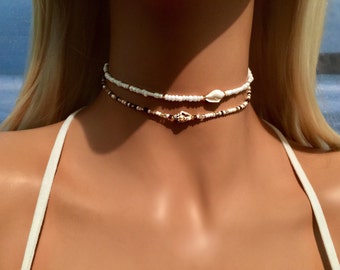 Shell Choker Necklace - White Choker - Boho Choker Necklace - Bohemian Necklace - Beach Jewelry - Mermaid Choker - Bridal Choker