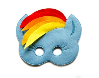 My Little Pony, RAINBOW DASH mask, Felt Pony mask, Kids Rainbow Dash costume, MLP party accessory, Adult mask, Dress up, pretend play