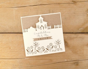Personalised Papercut Wedding Card / Bride and Groom Card / Wedding Congratulations Card / Mr and Mrs Card