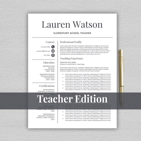 Teacher Resume Template for Word / Teacher CV Template